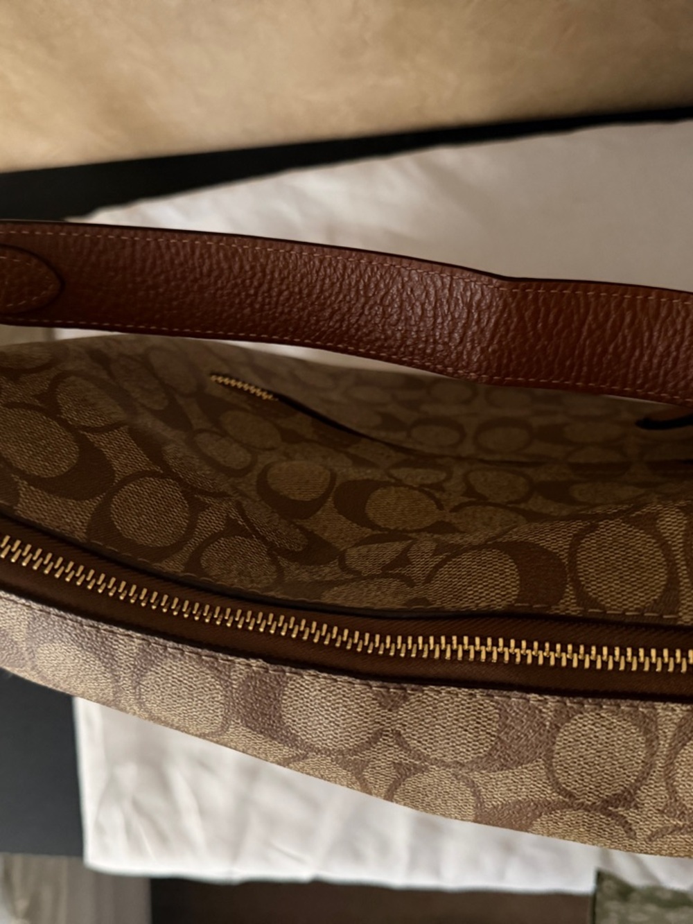 Coach Brown Signature Canvas Shoulder Bag with Leather Trim - Picture 3 of 4